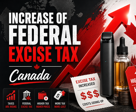 Bright multi colored image with text Increase Of Federal Excise Tax in Canada