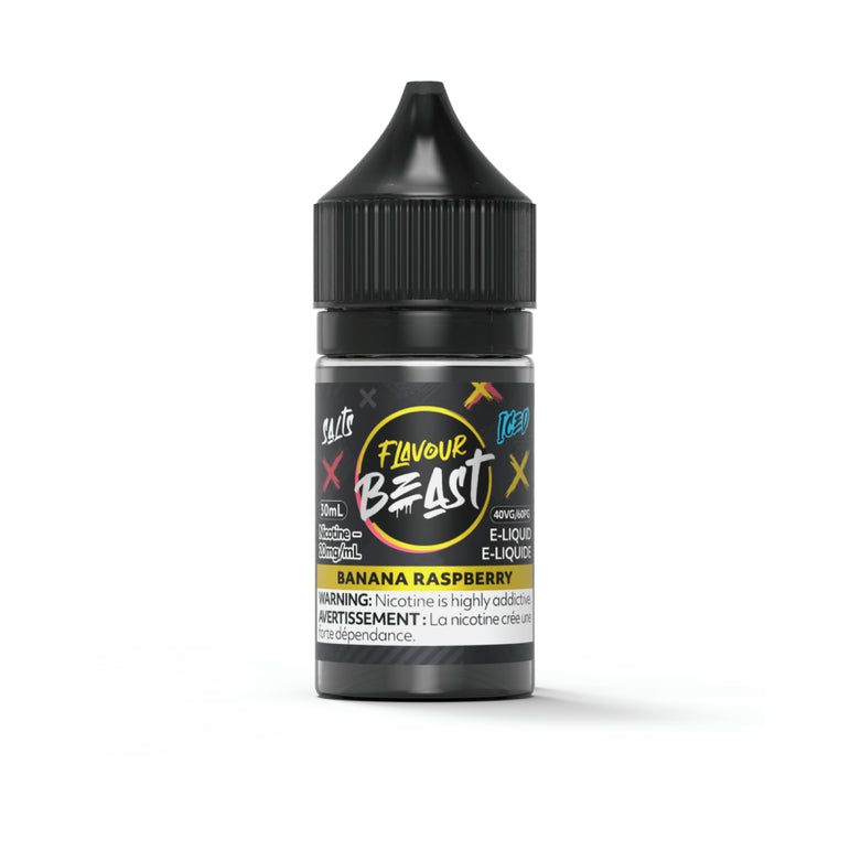 Flavour Beast Banana Raspberry e-liquid bottle on a white background