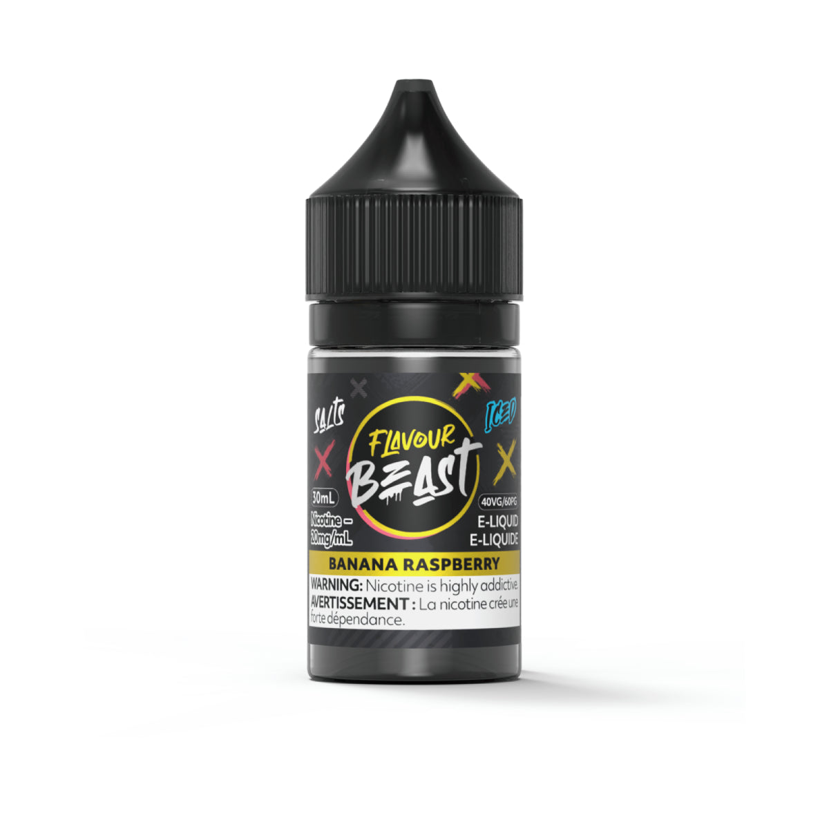 Flavour Beast Banana Raspberry e-liquid bottle on a white background