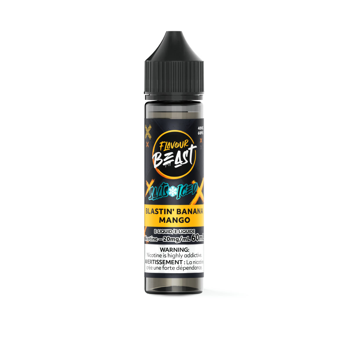 Flavour Beast Blastin' Banana Mango vape juice bottle on a white background