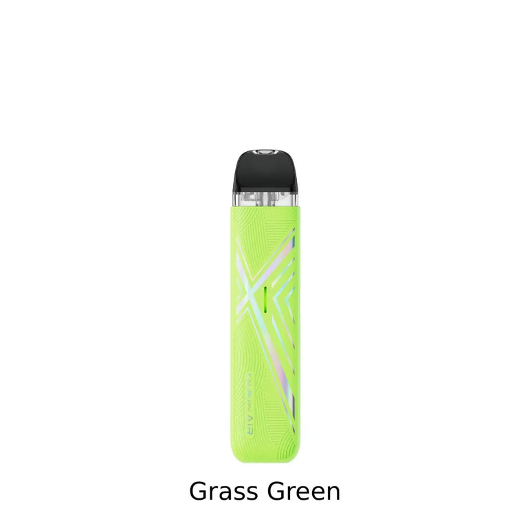 A slim rectangular disposable vape device in bright grass green with a black mouthpiece, shown on a plain white background with the text 'Grass Green' below.