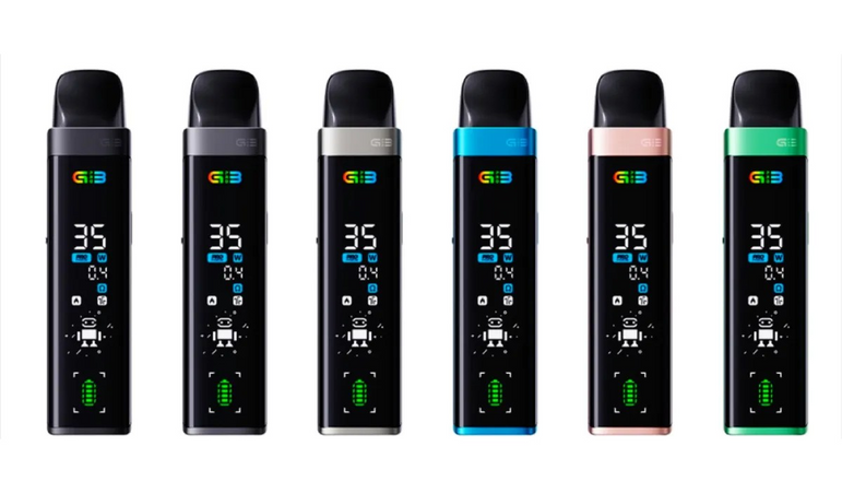 Row of electronic devices with digital displays on a white background