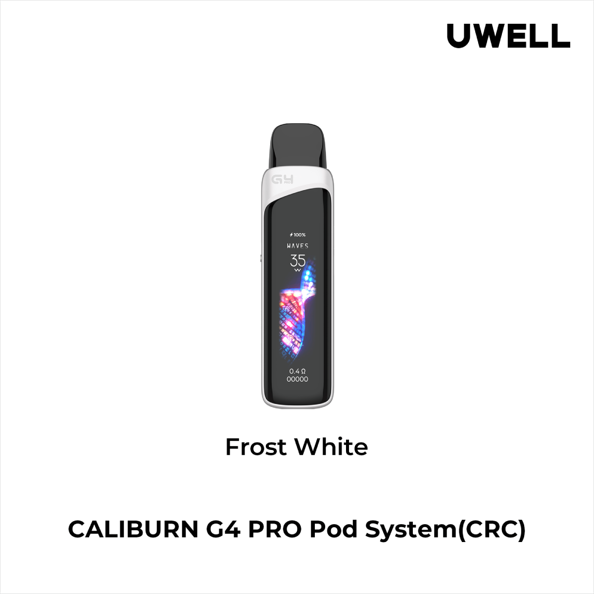 Caliburn G4 Pro vape device frost white on a white background