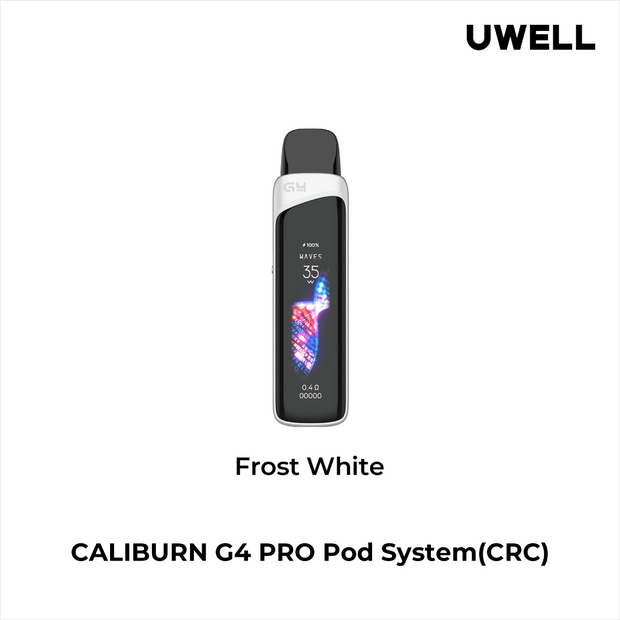Caliburn G4 Pro vape device frost white on a white background