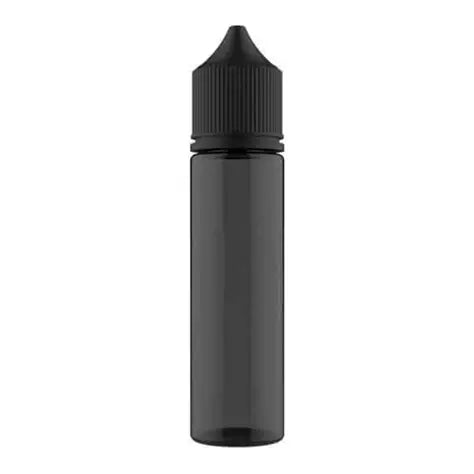 A small, empty translucent black plastic bottle with a ribbed screw cap, shown against a plain white background.