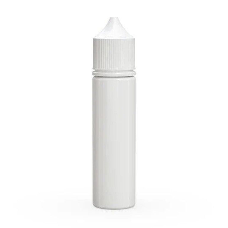 A plain white plastic bottle with a ribbed screw cap, shown upright against a clean white background.