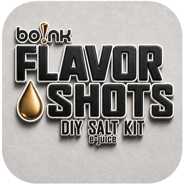 Bo!nk Flavor Shots DIY Salt Kit e-juice logo on a textured gray background