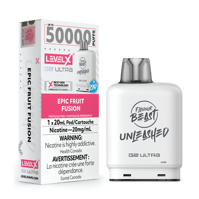 Vape device and packaging with 'Flavour Beast' branding on a white background
