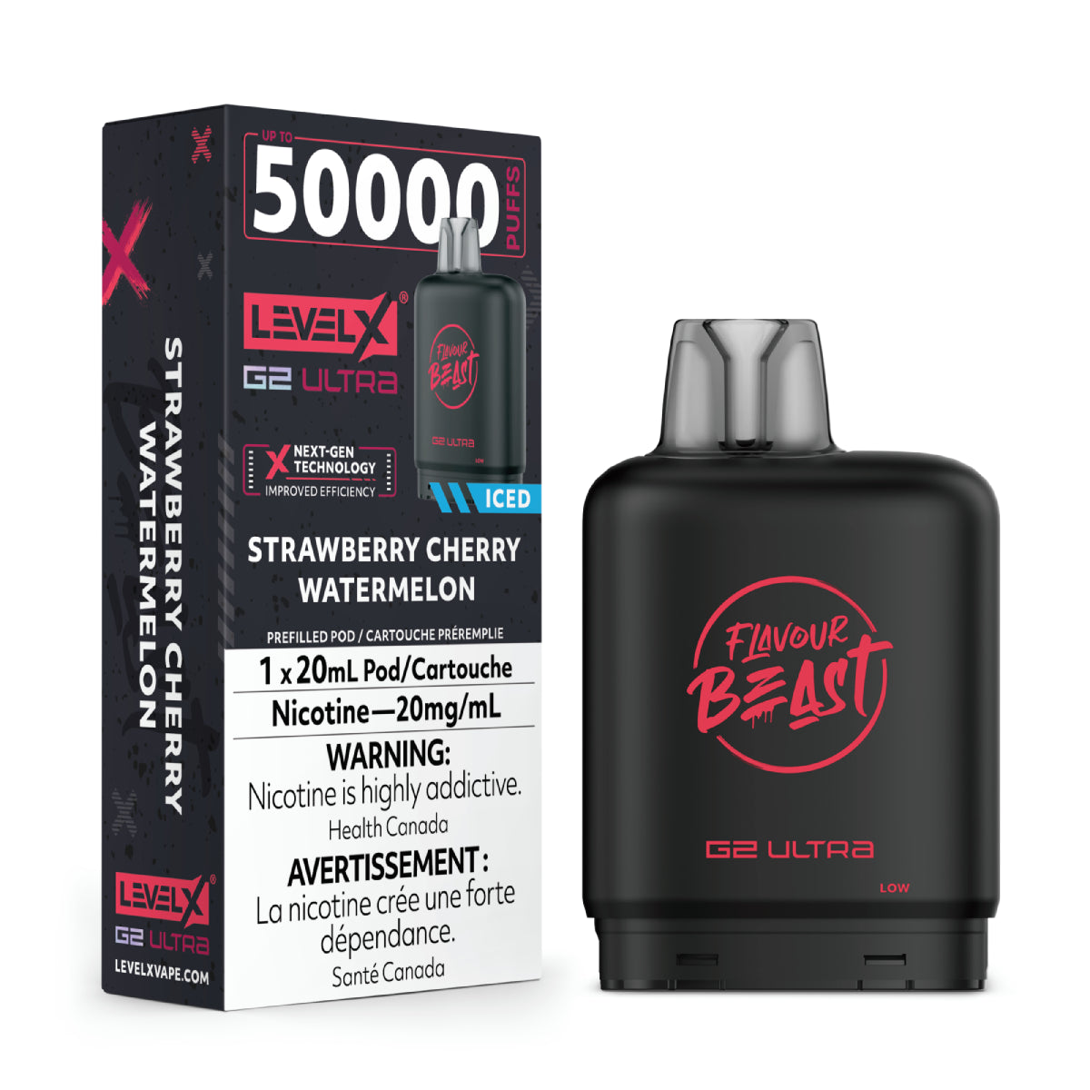 Flavour Beast G2 Ultra vape device with Level X packaging on a white background