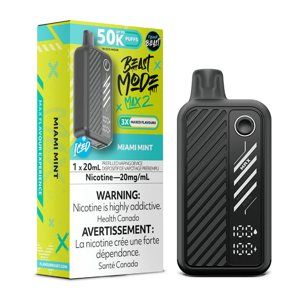 Flavour Beast MAX 2 Vape device with packaging featuring 'Beast Mode' branding on a white background