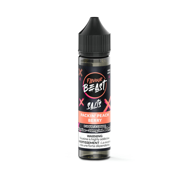 Flavour Beast e-liquid bottle with black cap and colorful label on a white background