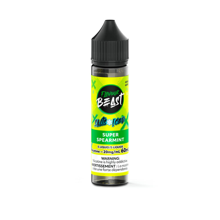 Flavour Beast Super Spearmint vape juice bottle on a white background