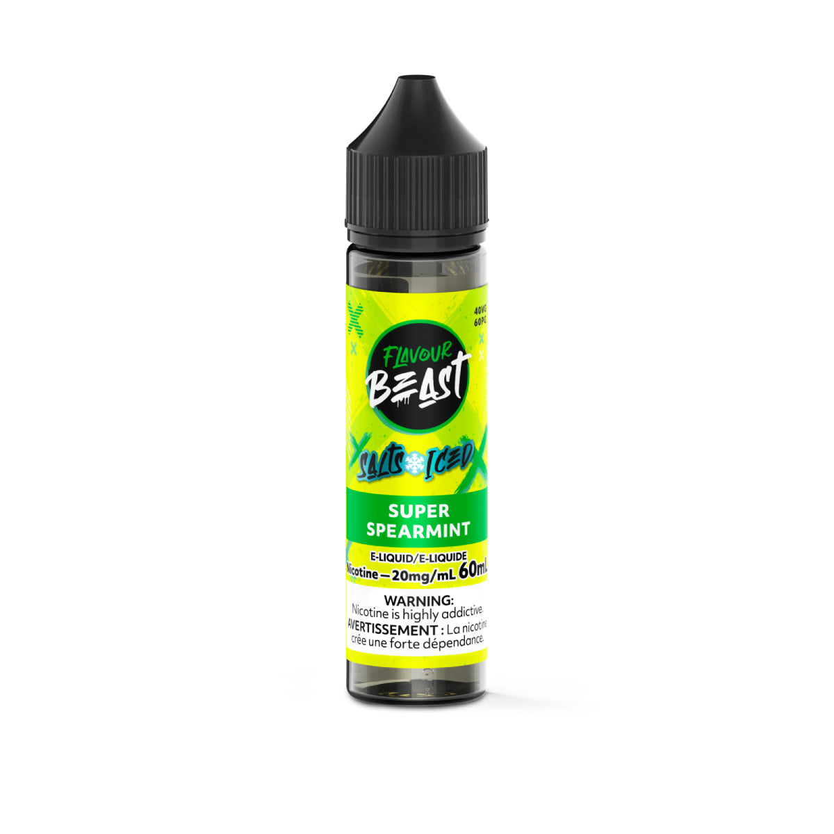 Flavour Beast Super Spearmint vape juice bottle on a white background