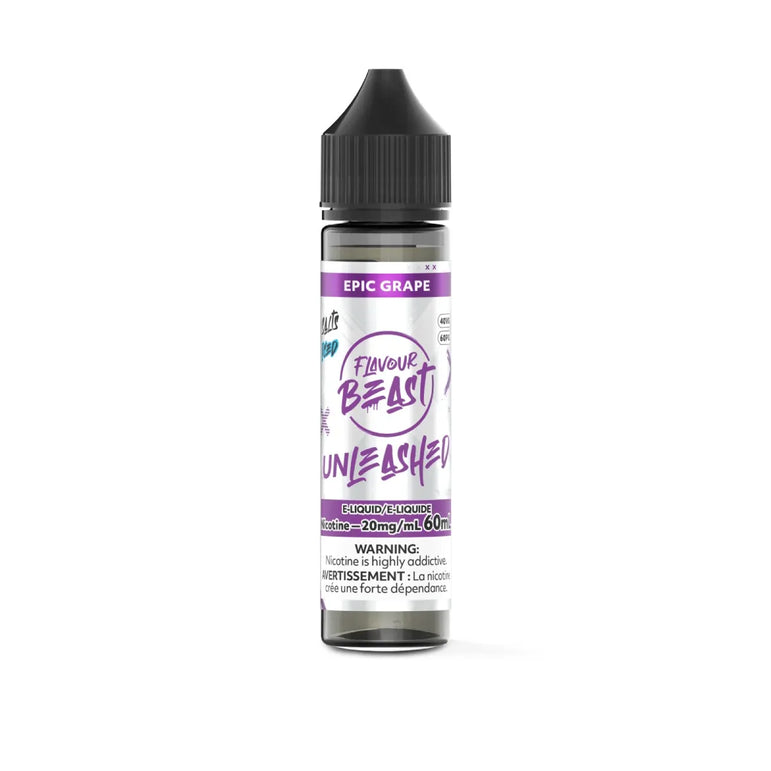Flavour Beast Unleashed Epic Grape E-liquid bottle with purple label on a white background
