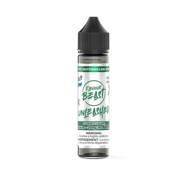 Flavour Beast Unleashed Epic Watermelon Kiwi vape juice bottle on a white background