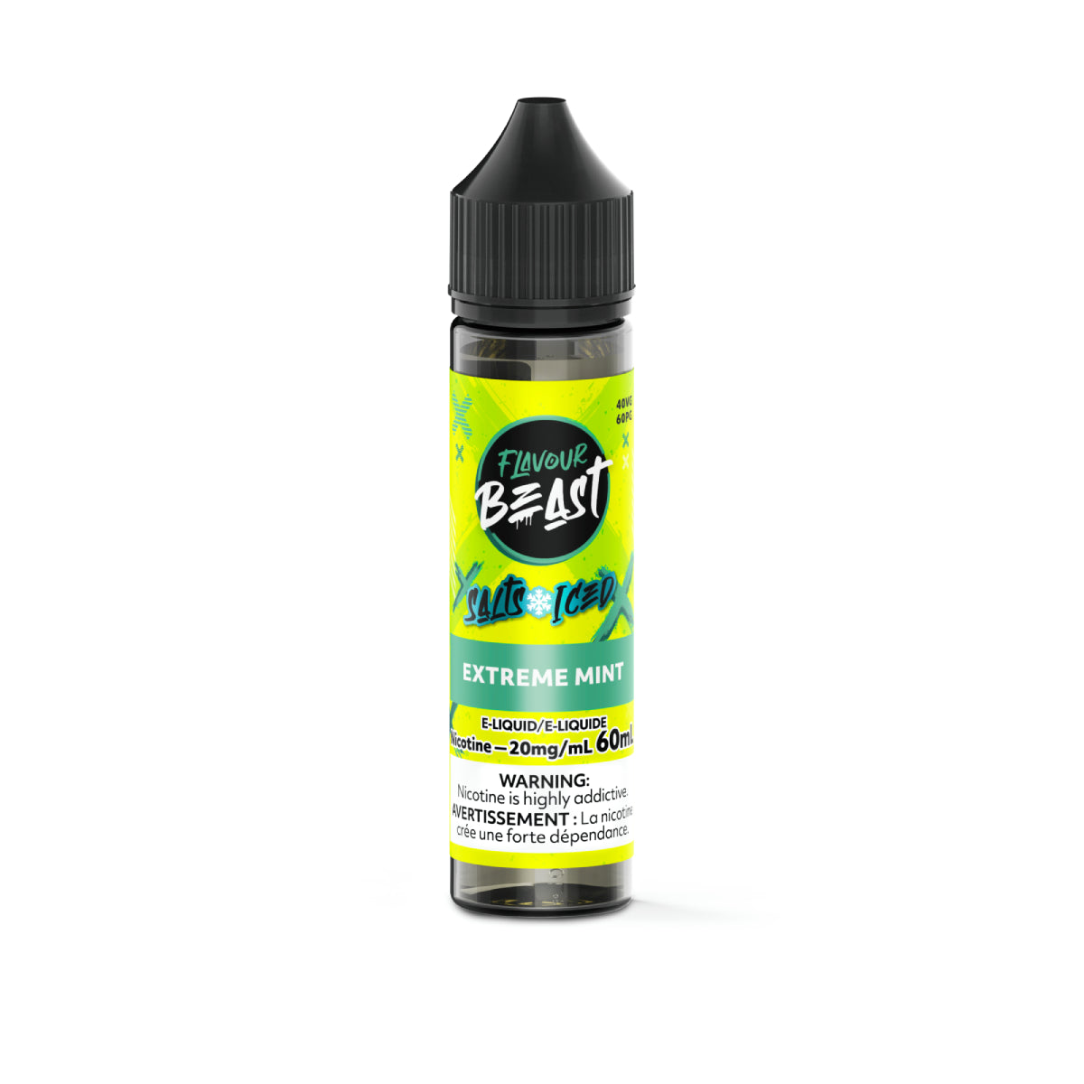 Flavour Beast Extreme Mint vape juice bottle on a white background