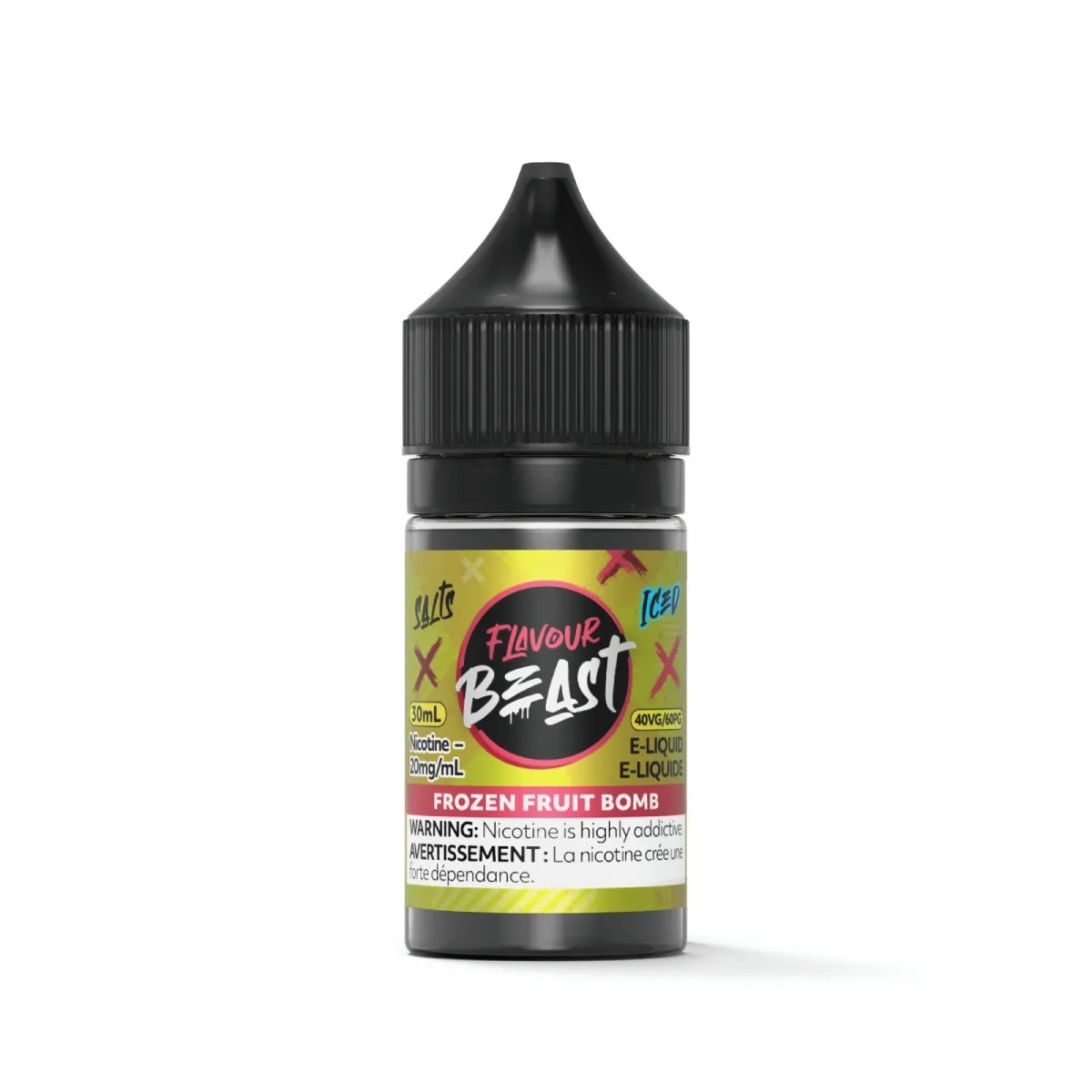 Flavour Beast e-liquid bottle with colorful label on a white background
