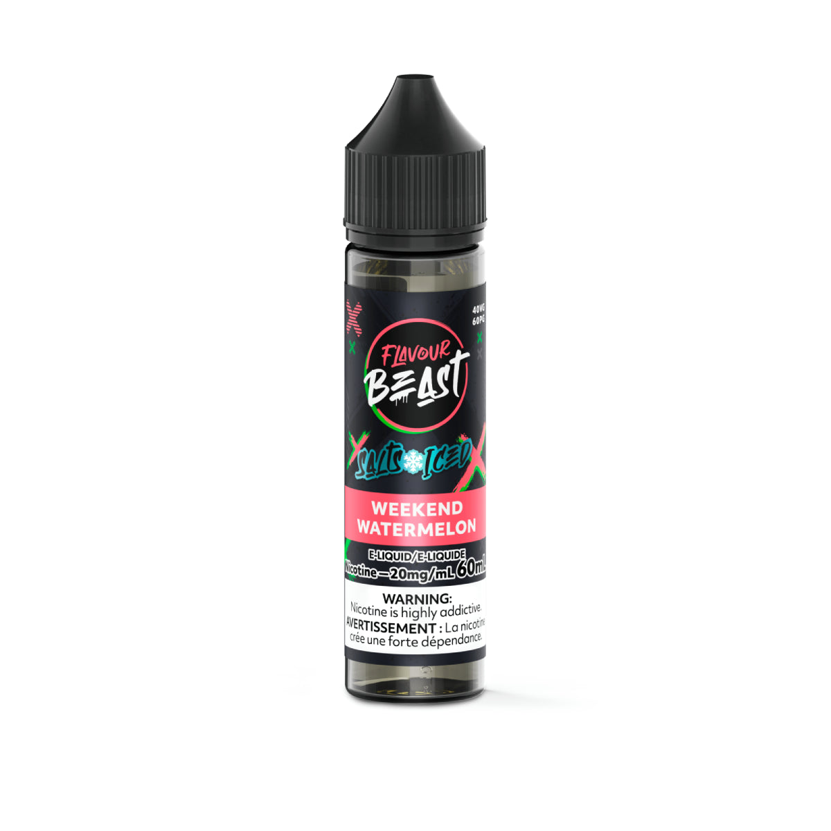Flavour Beast Weekend Watermelon vape juice bottle on a white background