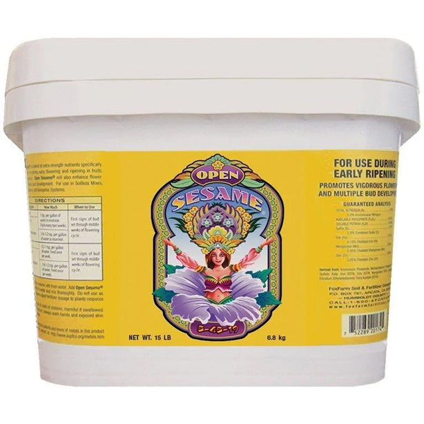 Foxfarm Open Sesame 15lb fertilizer on a white background.