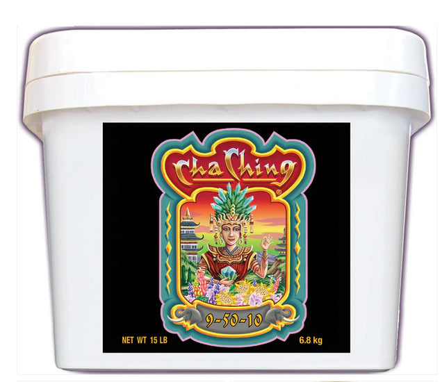 Foxfarm Cha Ching 15lb tub on a white background.