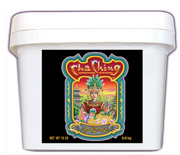 Foxfarm Cha Ching 15lb tub on a white background.