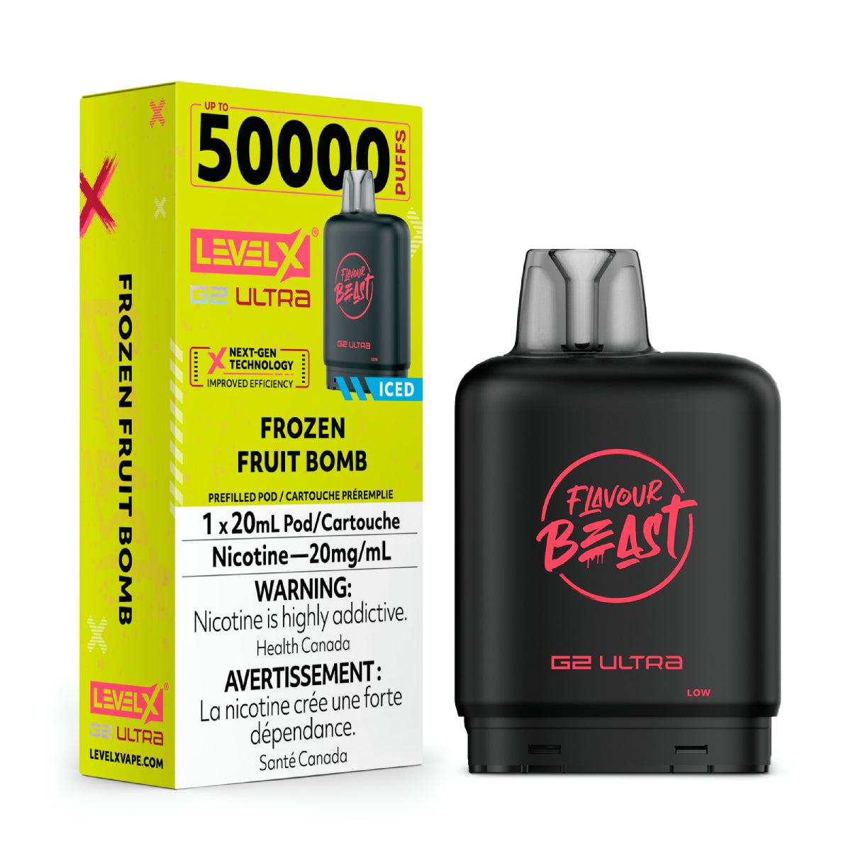 Flavour Beast G2 Ultra vape device with Level X packaging on a white background