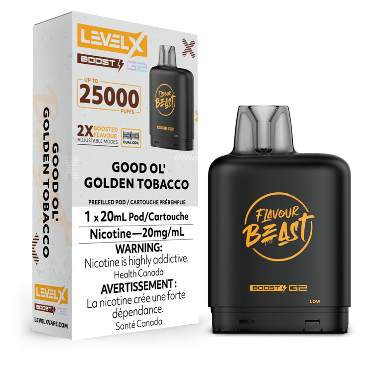 Flavour Beast vape device with Level X packaging on a white background