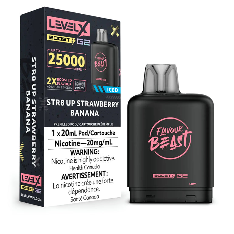 Flavour Beast vape device and packaging with Level X branding on a white background