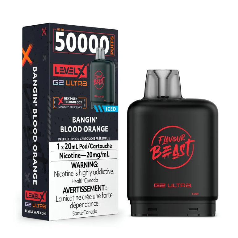 Vape device and packaging with 'Flavour Beast' branding on a white background