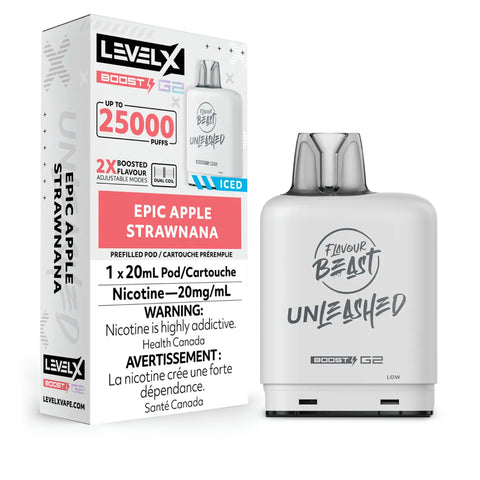 Vape device and packaging with 'Level X' branding on a white background