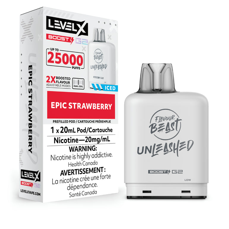 Vape device and packaging with 'Level X' branding on a white background