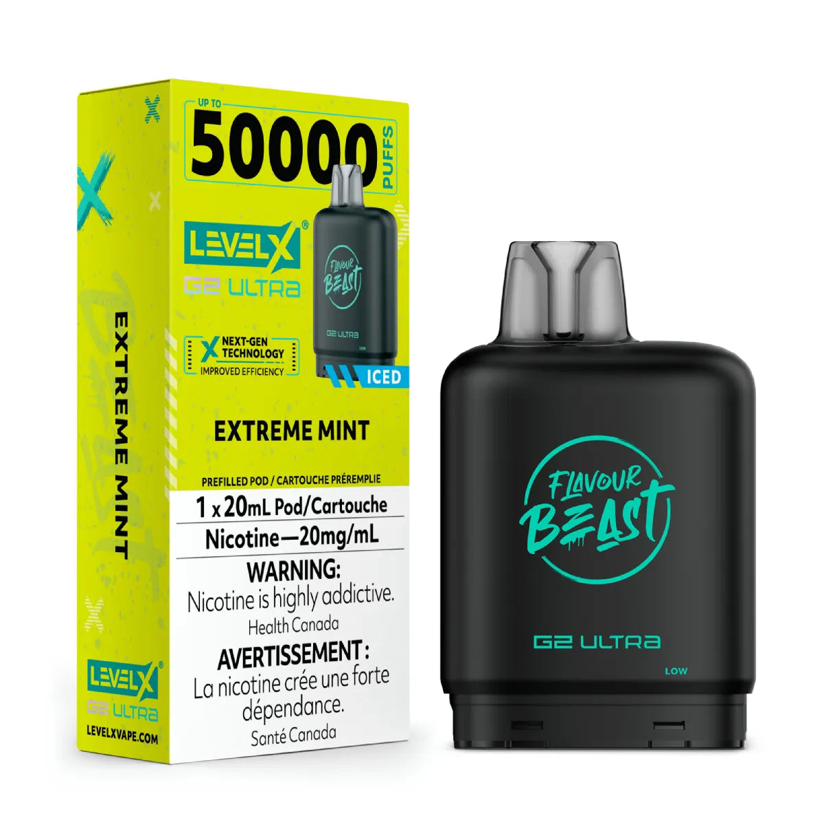 Flavour Beast vape device with Level X packaging on a white background