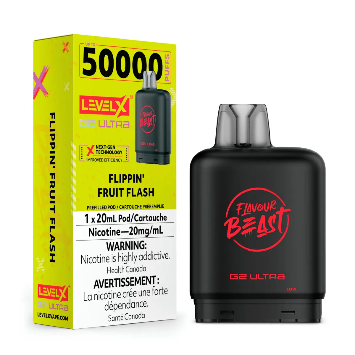 Flavour Beast vape device with Level X packaging on a white background
