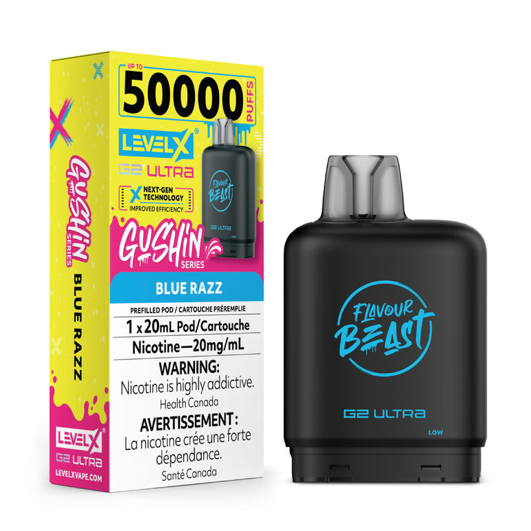 Vape device and packaging with 'Flavour Beast' branding on a white background