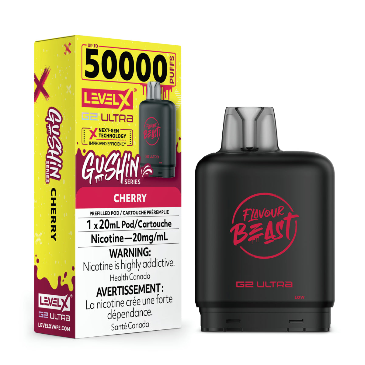 Vape device and packaging with 'Flavour Beast' branding on a white background