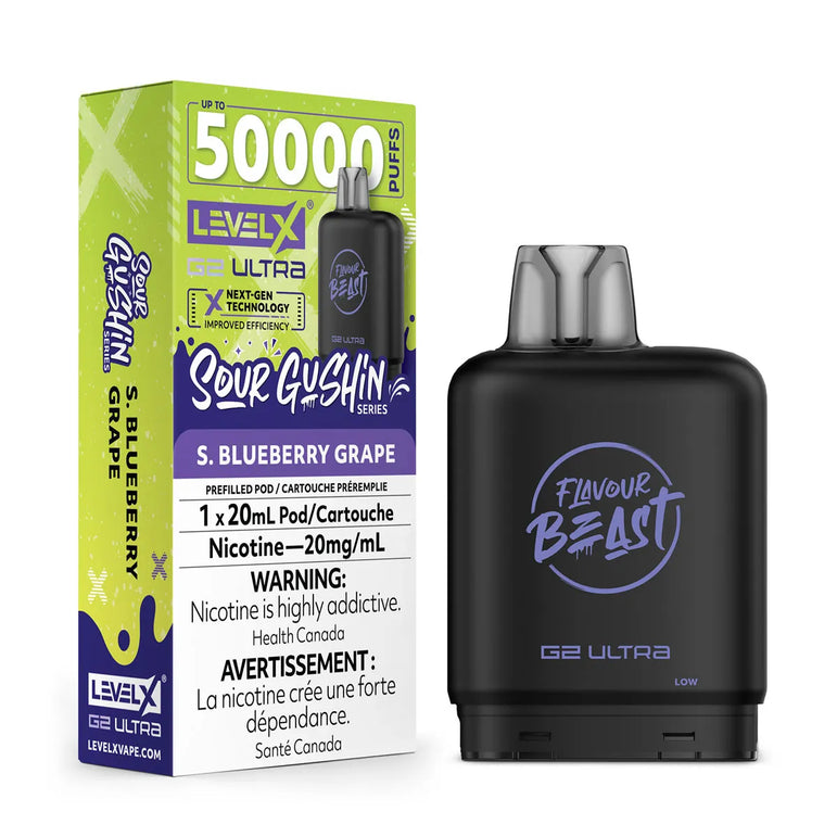Vape device and packaging with 'Flavour Beast' branding on a white background
