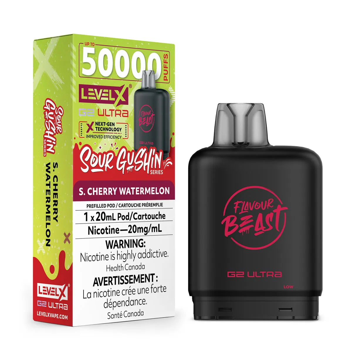 Vape device and packaging with 'Flavour Beast' branding on a white background