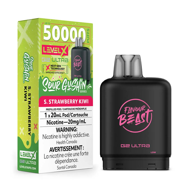Vape device and packaging with 'Flavour Beast' branding on a white background
