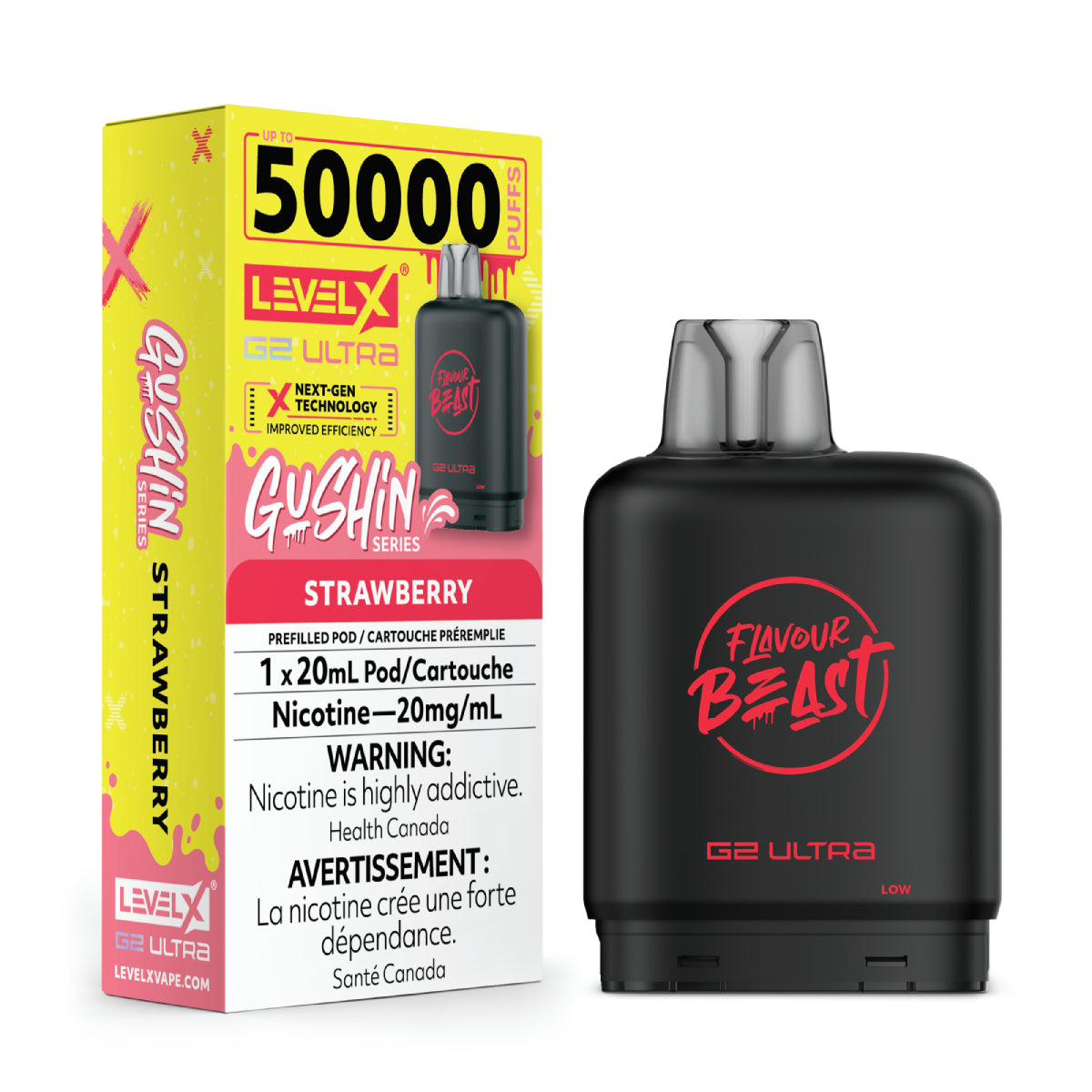 Flavour Beast G2 Ultra vape pod with Level X packaging on a white background