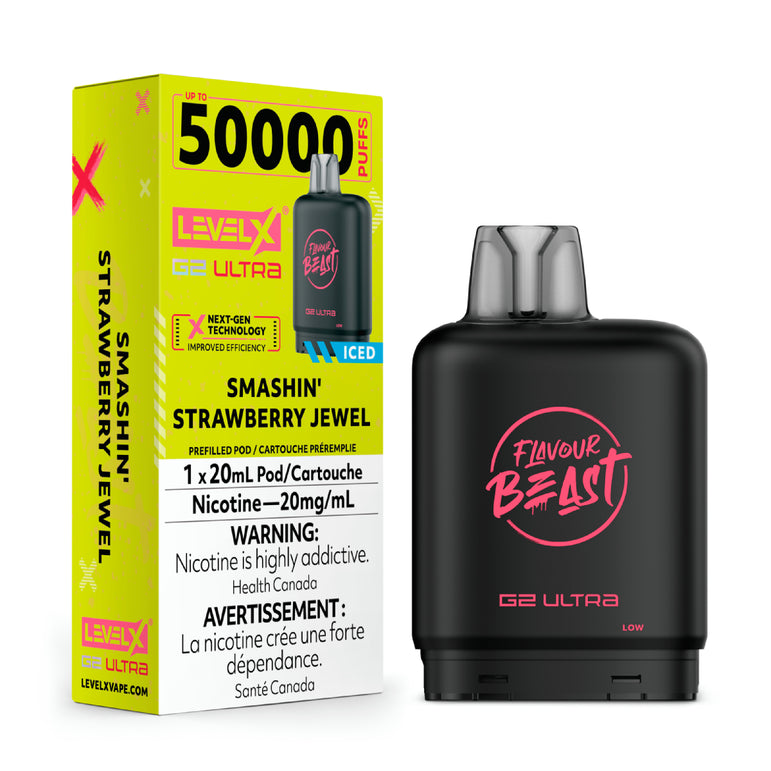 Flavour Beast vape device and packaging with Level X branding on a white background