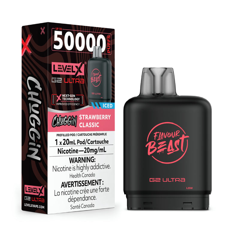 Flavour Beast vape device and Level X packaging on a white background