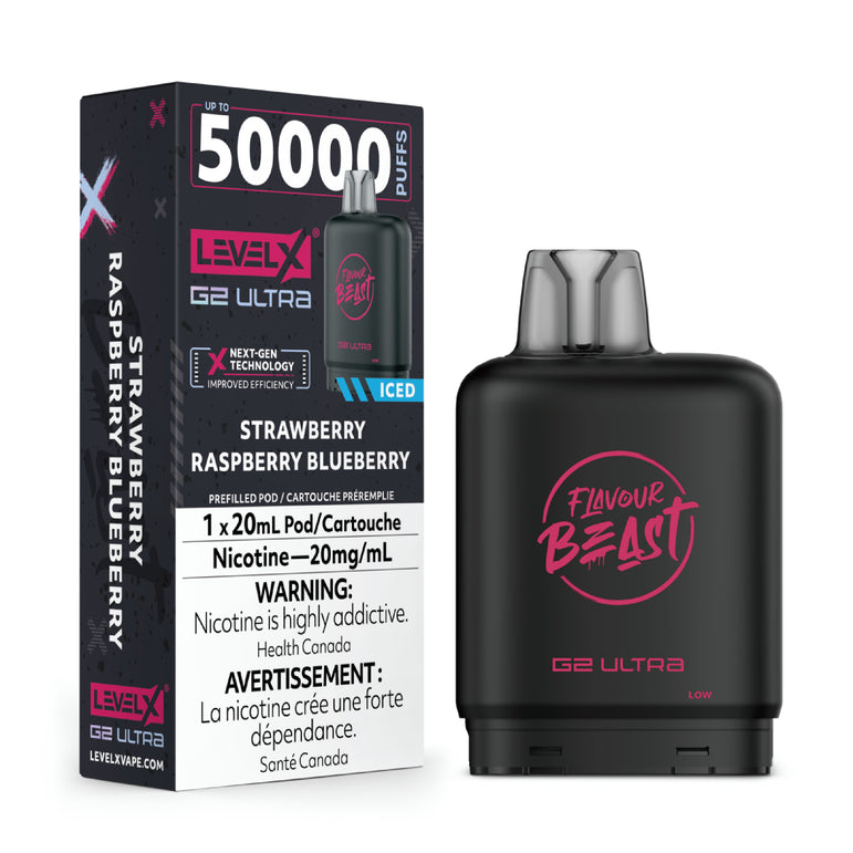 Vape device and packaging with 'Flavour Beast' branding on a white background