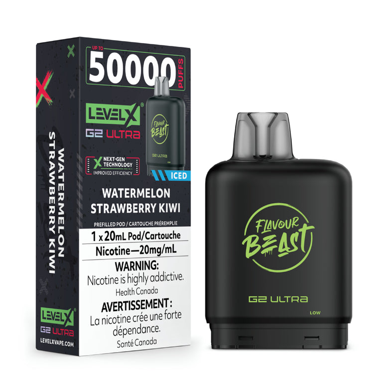 Vape device and packaging with 'Flavour Beast' branding on a white background