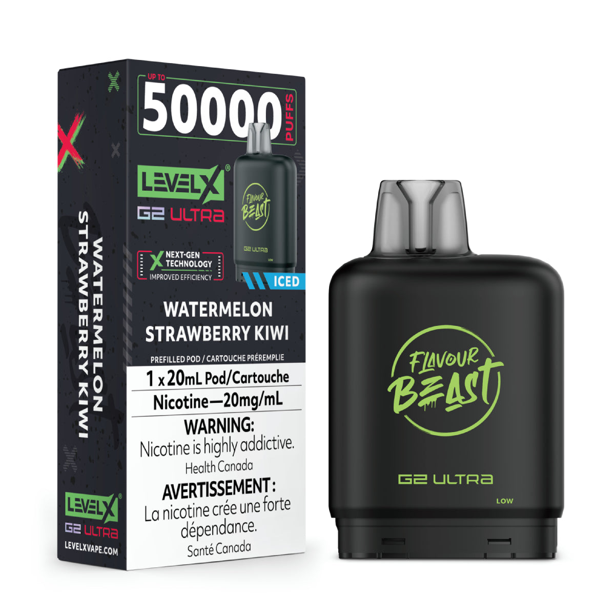 Vape device and packaging with 'Flavour Beast' branding on a white background
