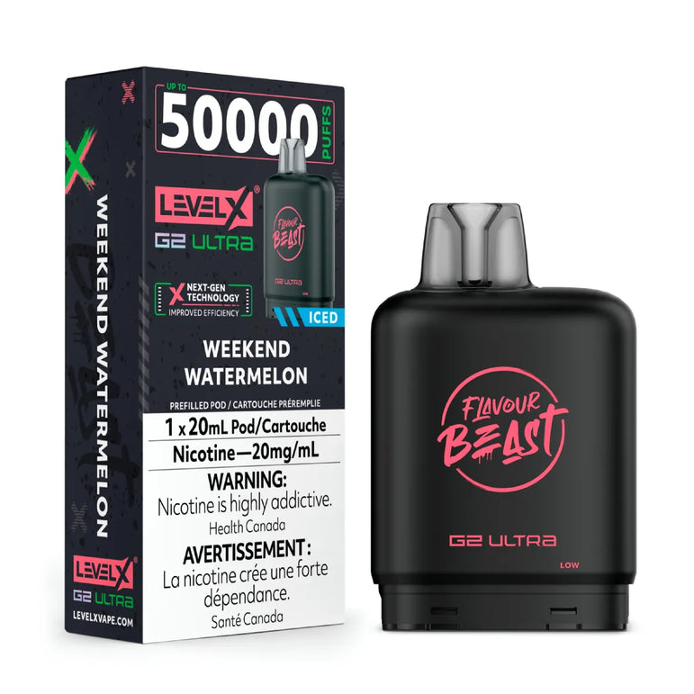 Vape device and packaging with 'Flavour Beast' branding on a white background