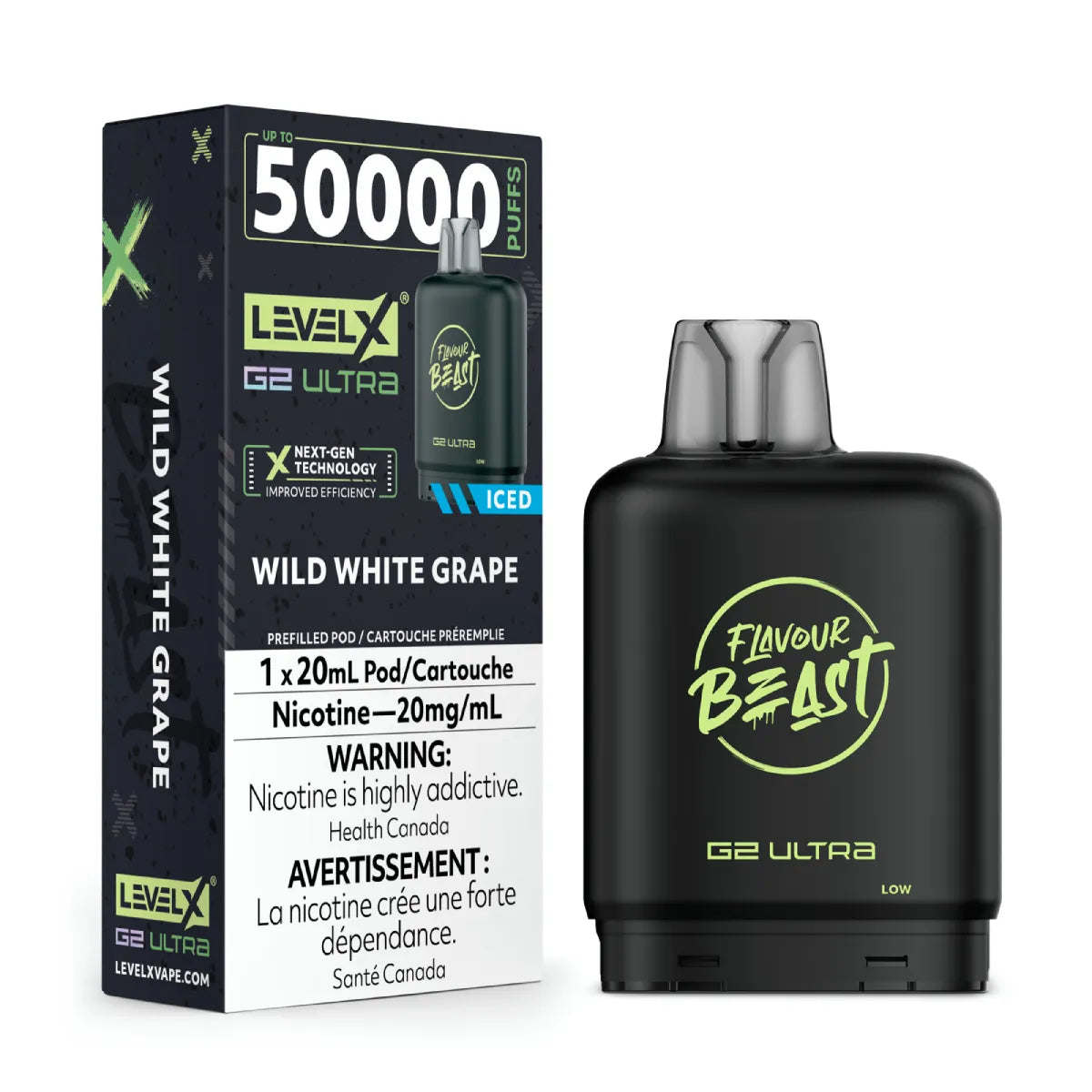 Vape device and packaging with 'Flavour Beast' branding on a white background