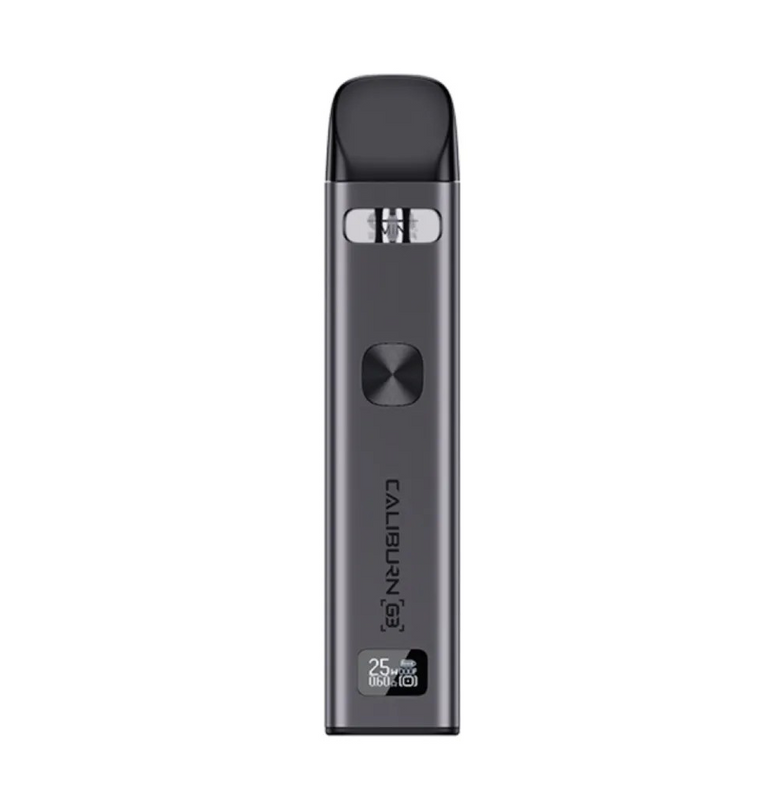 Caliburn G3 vape pod device in Grey on a white background