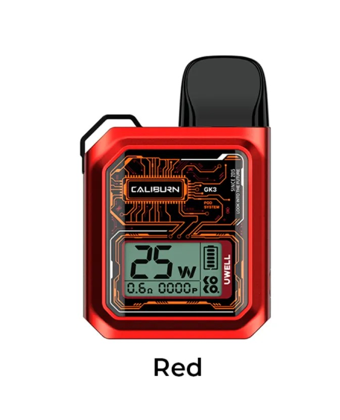 Red GK3 vaping device with visible branding on a white background
