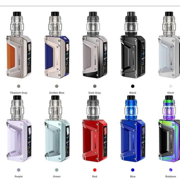 10 Geekvape Aegis Legend 3 vape kit available colors on a white background.