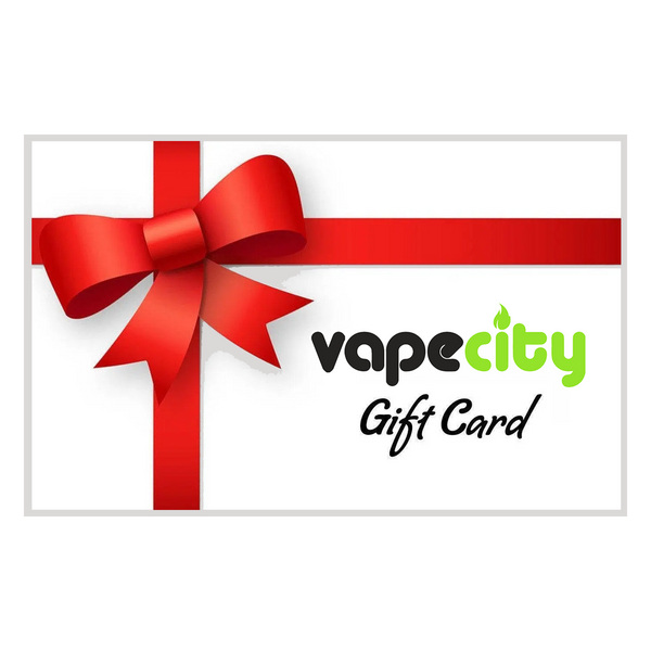 Vapecity gift card with a red ribbon on a white background